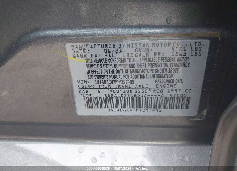 2021 NISSAN SENTRA SV XTRONIC CVT VIN: 3N1AB8CV7MY297495