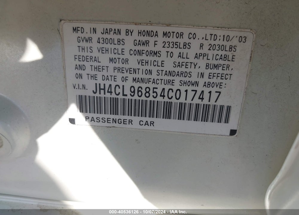 2004 ACURA TSX VIN: JH4CL96854C017417
