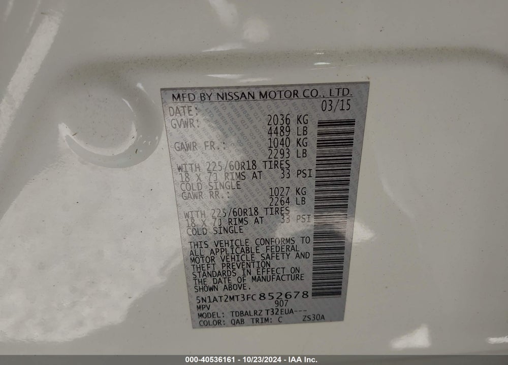 2015 NISSAN ROGUE SL VIN: 5N1AT2MT3FC852678