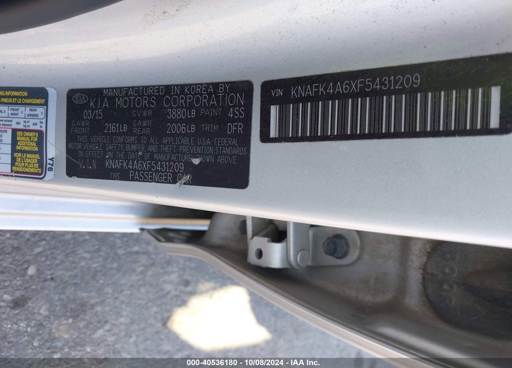 2015 KIA FORTE LX VIN: KNAFK4A6XF5431209