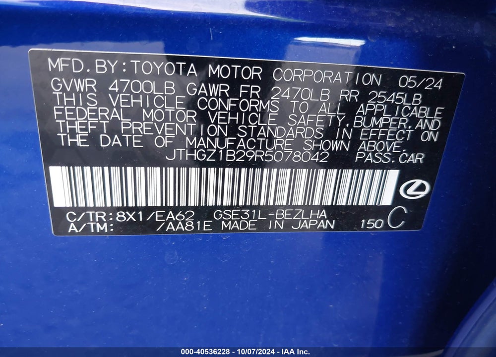 2024 LEXUS IS 350 F-SPORT VIN: JTHGZ1B29R5078042