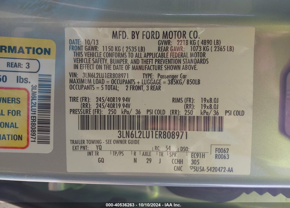 2014 LINCOLN MKZ HYBRID VIN: 3LN6L2LU1ER808971