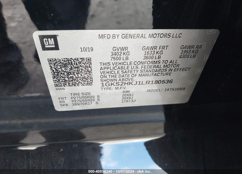 2020 GMC YUKON XL 4WD DENALI VIN: 1GKS2HKJ1LR180536