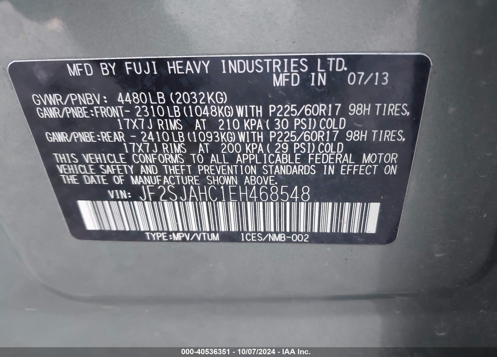 2014 SUBARU FORESTER 2.5I LIMITED VIN: JF2SJAHC1EH468548
