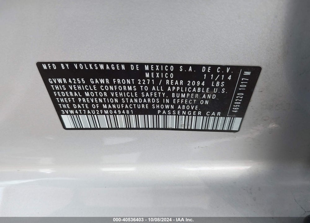 2015 VOLKSWAGEN GOLF GTI 2.0T SE 4-DOOR VIN: 3VW4T7AU2FM049481