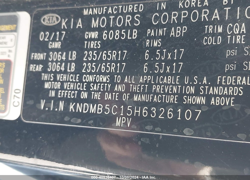 2017 KIA SEDONA LX VIN: KNDMB5C15H6326107