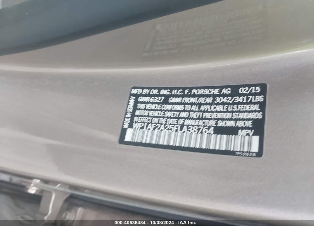 2015 PORSCHE CAYENNE DIESEL VIN: WP1AF2A25FLA38764