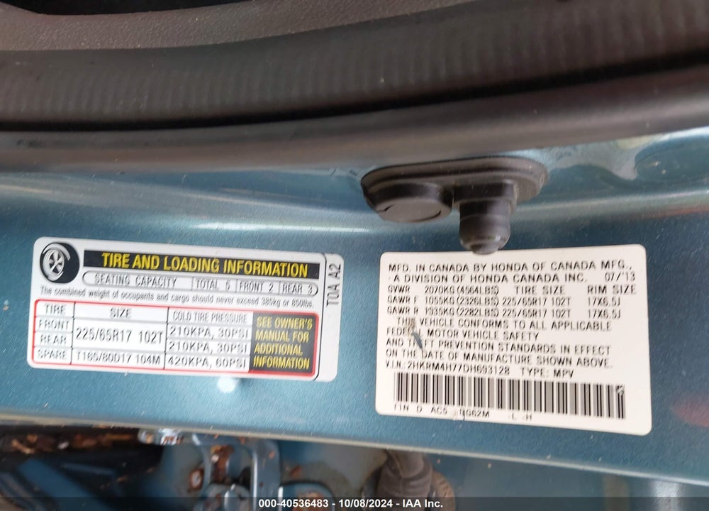 2013 HONDA CR-V EX-L VIN: 2HKRM4H77DH693128