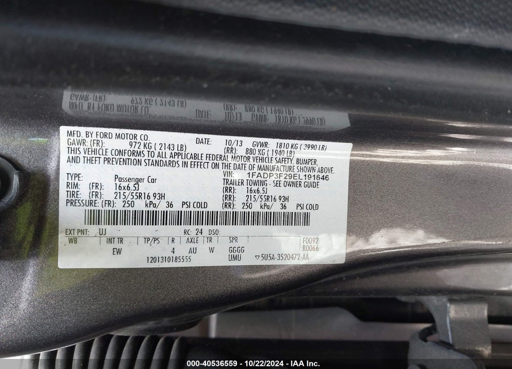2014 FORD FOCUS SE VIN: 1FADP3F29EL191646