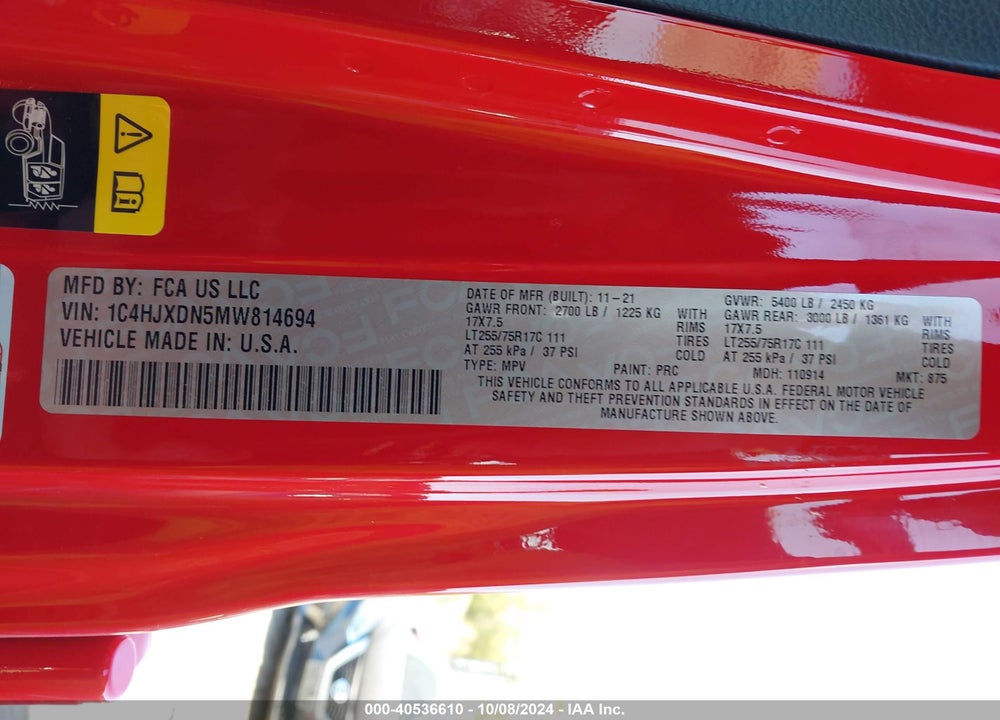 2021 JEEP WRANGLER UNLIMITED WILLYS 4X4 VIN: 1C4HJXDN5MW814694