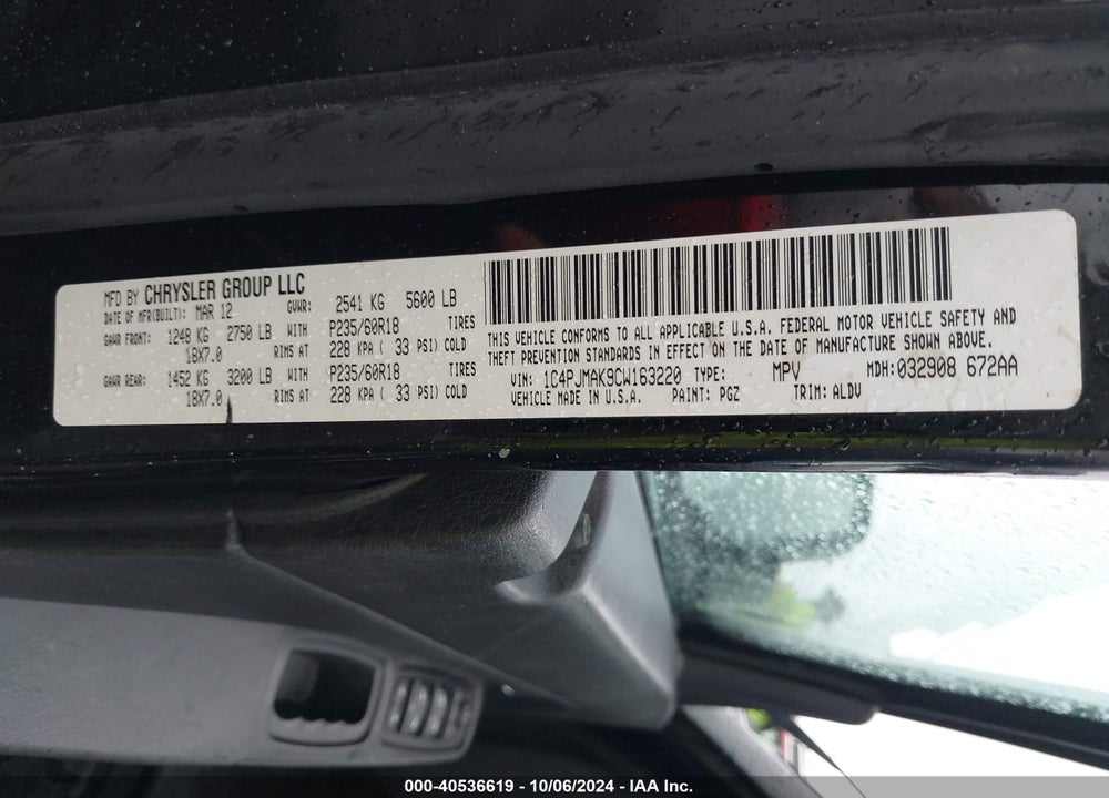 2012 JEEP LIBERTY SPORT VIN: 1C4PJMAK9CW163220