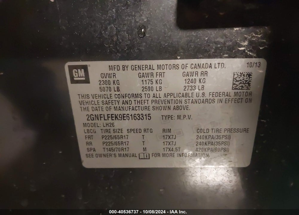 2014 CHEVROLET EQUINOX 1LT VIN: 2GNFLFEK9E6163315