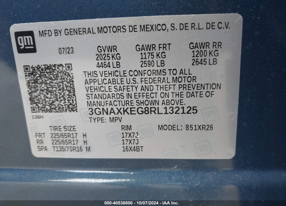 2024 CHEVROLET EQUINOX FWD LT VIN: 3GNAXKEG8RL132125