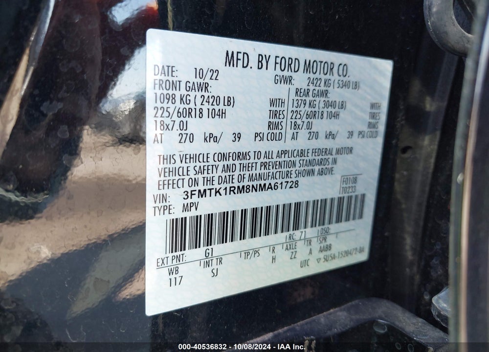2022 FORD MUSTANG MACH-E SELECT VIN: 3FMTK1RM8NMA61728