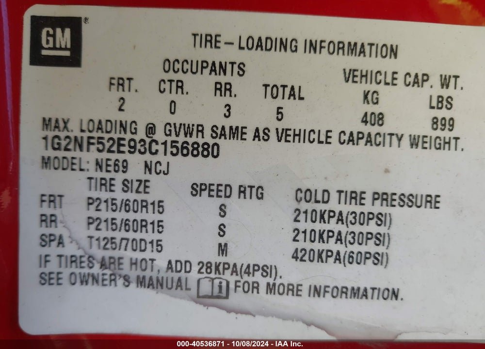 2003 PONTIAC GRAND AM SE1 VIN: 1G2NF52E93C156880