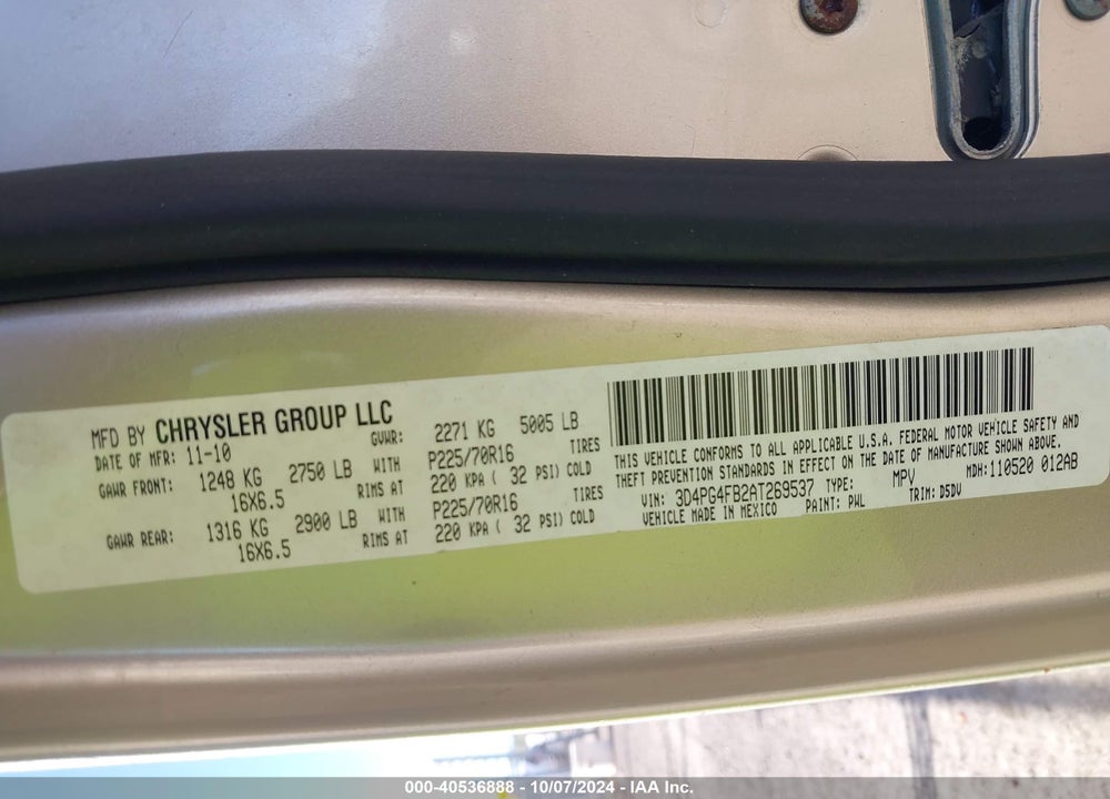 2010 DODGE JOURNEY SE VIN: 3D4PG4FB2AT269537