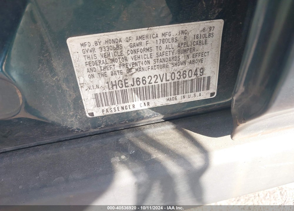 1997 HONDA CIVIC DX VIN: 1HGEJ6622VL036049