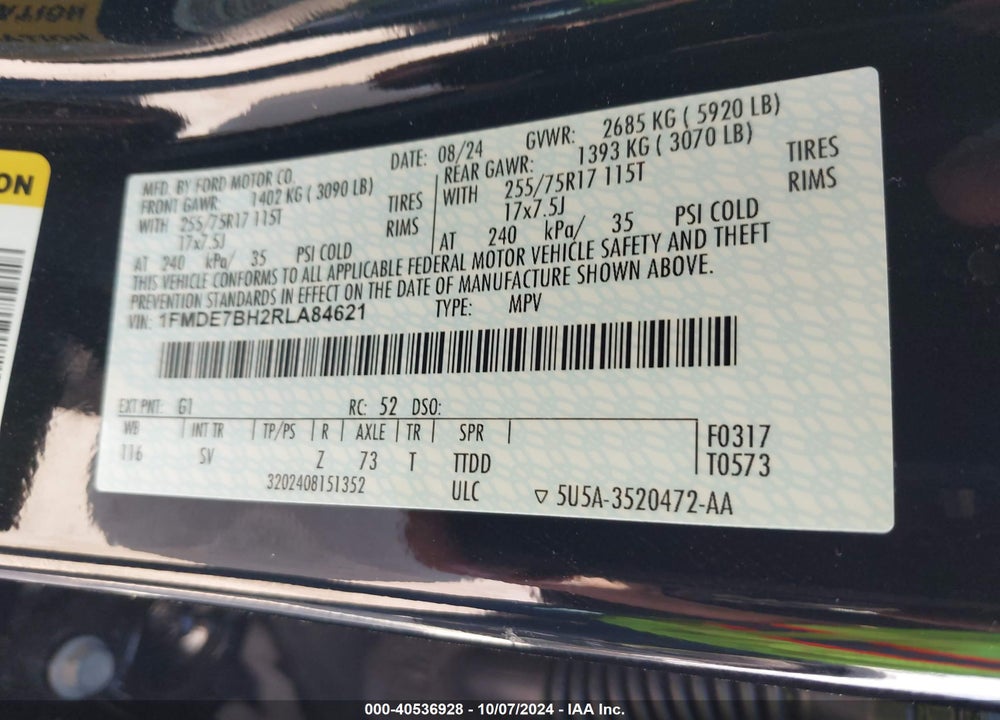 2024 FORD BRONCO BIG BEND VIN: 1FMDE7BH2RLA84621
