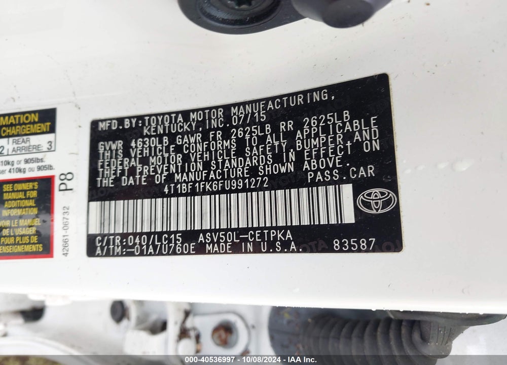 2015 TOYOTA CAMRY XSE VIN: 4T1BF1FK6FU991272