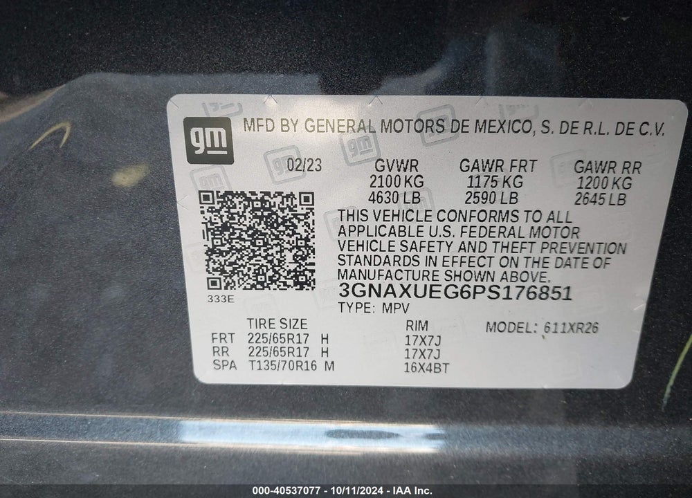 2023 CHEVROLET EQUINOX AWD LT VIN: 3GNAXUEG6PS176851
