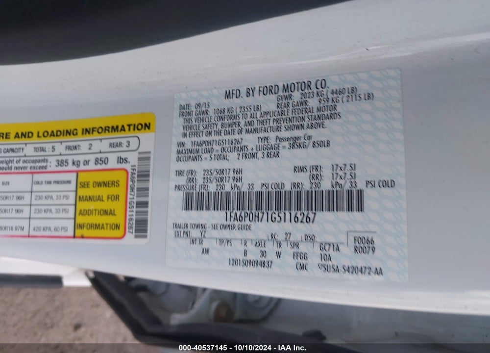 2016 FORD FUSION SE VIN: 1FA6P0H71G5116267