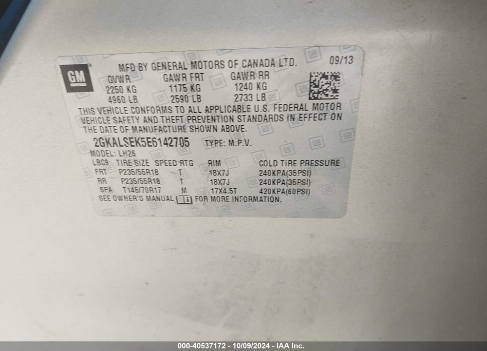 2014 GMC TERRAIN SLT-1 VIN: 2GKALSEK5E6142705