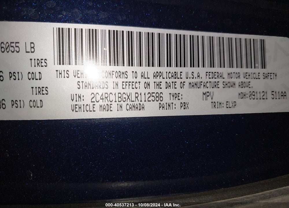 2020 CHRYSLER PACIFICA TOURING L VIN: 2C4RC1BGXLR112586