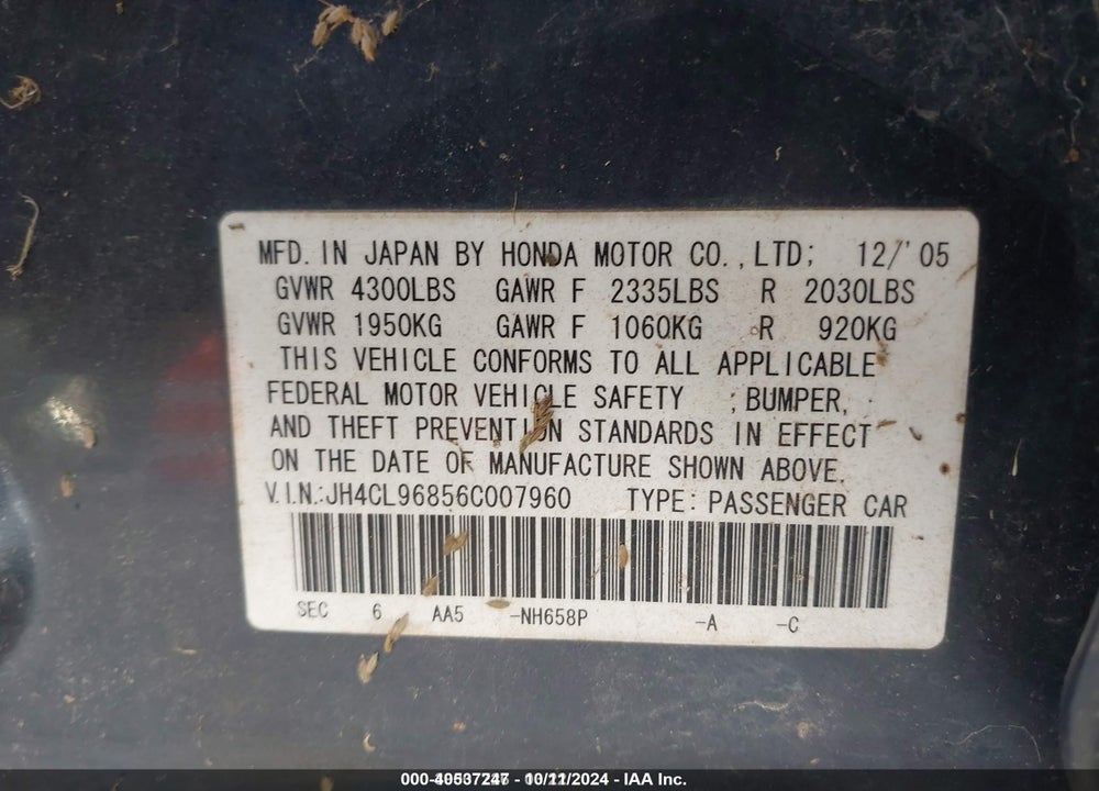 2006 ACURA TSX VIN: JH4CL96856C007960