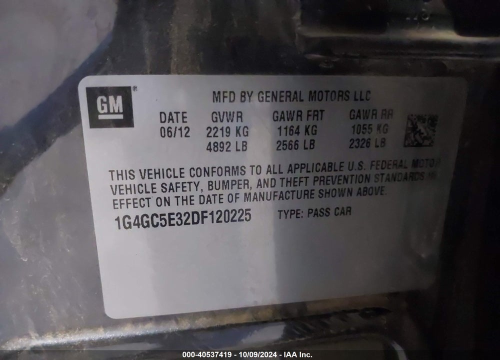 2013 BUICK LACROSSE LEATHER GROUP VIN: 1G4GC5E32DF120225