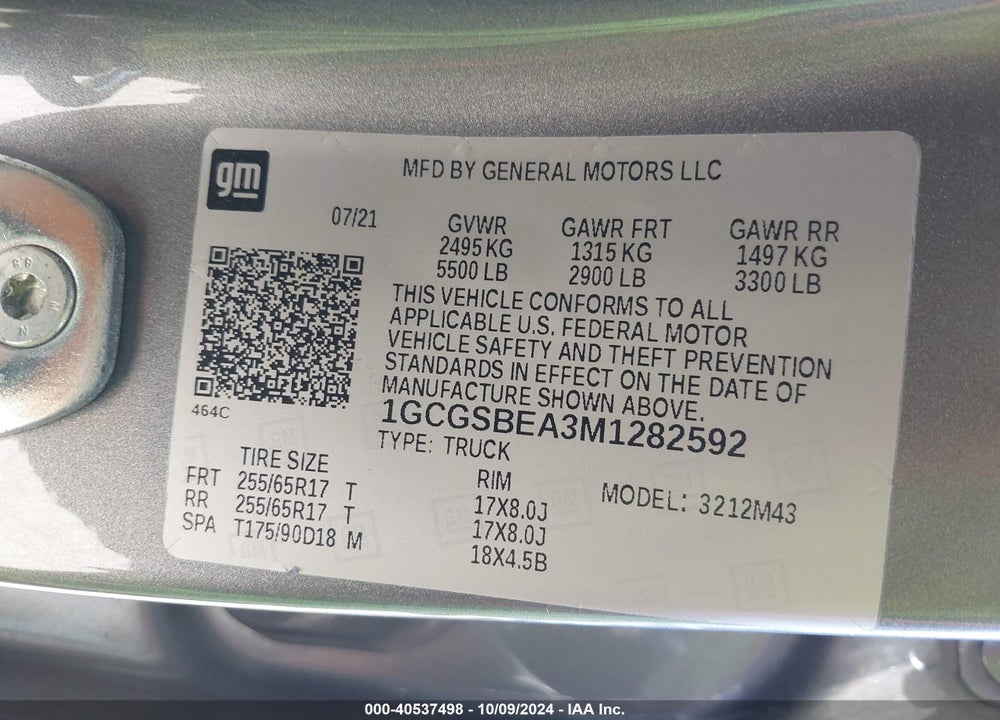 2021 CHEVROLET COLORADO VIN: 1GCGSBEA3M1282592