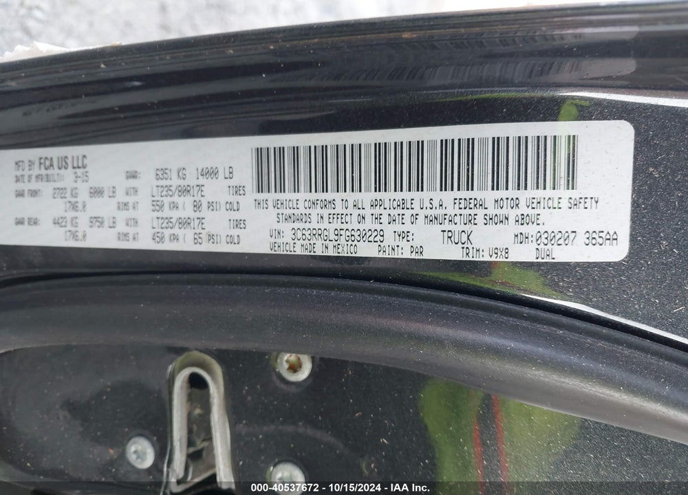 2015 RAM 3500 TRADESMAN VIN: 3C63RRGL9FG630229
