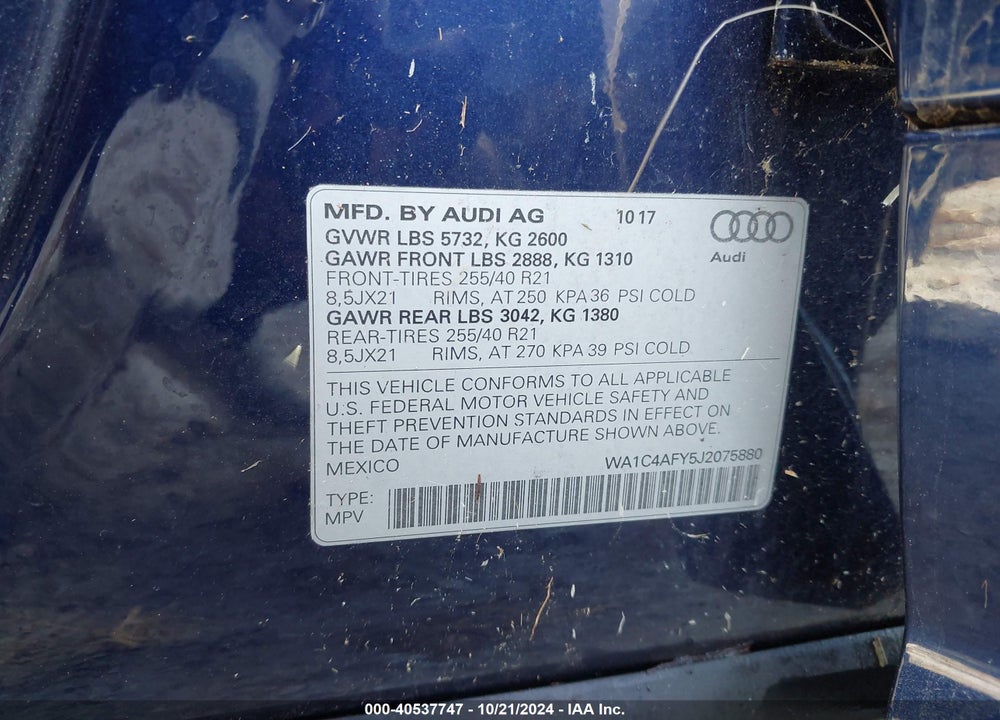 2018 AUDI SQ5 3.0T PREMIUM PLUS VIN: WA1C4AFY5J2075880