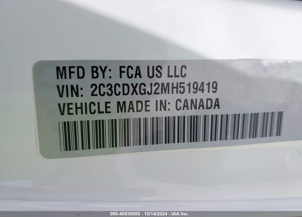 2021 DODGE CHARGER SCAT PACK RWD VIN: 2C3CDXGJ2MH519419
