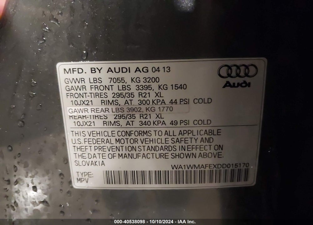 2013 AUDI Q7 3.0 TDI PREMIUM VIN: WA1WMAFEXDD015170