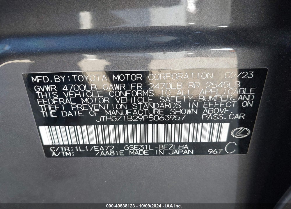 2023 LEXUS IS 350 F-SPORT VIN: JTHGZ1B29P5063957
