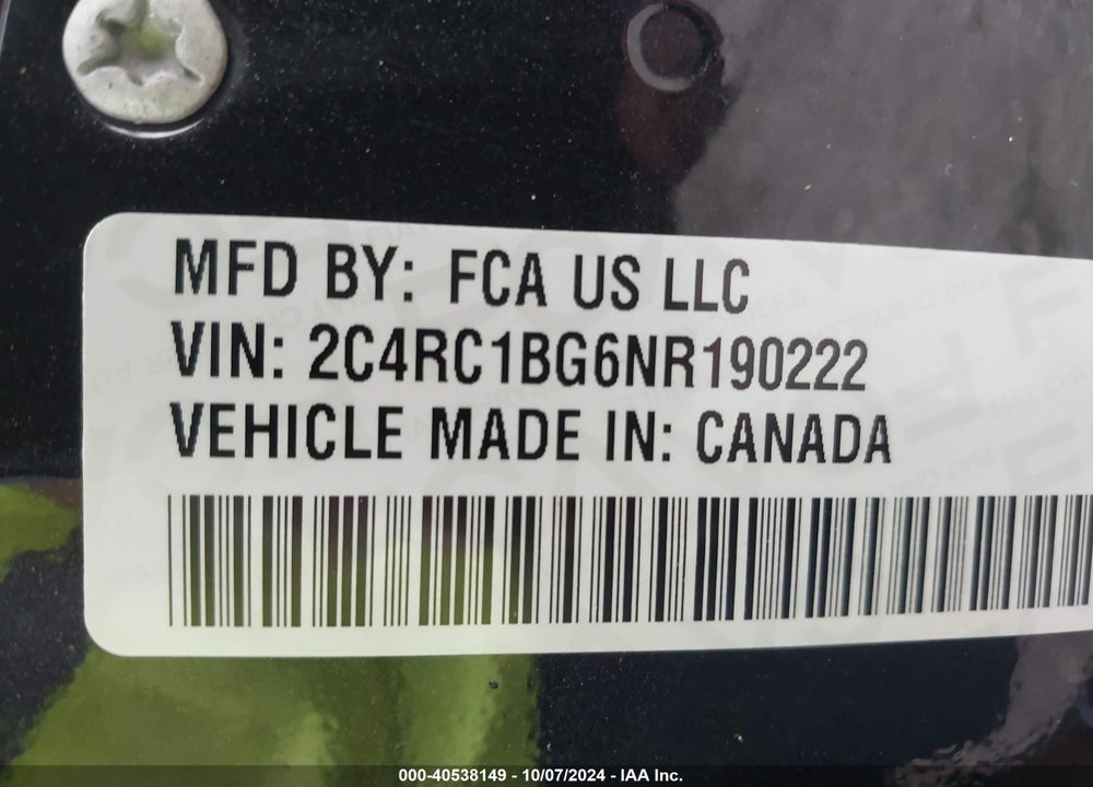 2022 CHRYSLER PACIFICA TOURING L VIN: 2C4RC1BG6NR190222