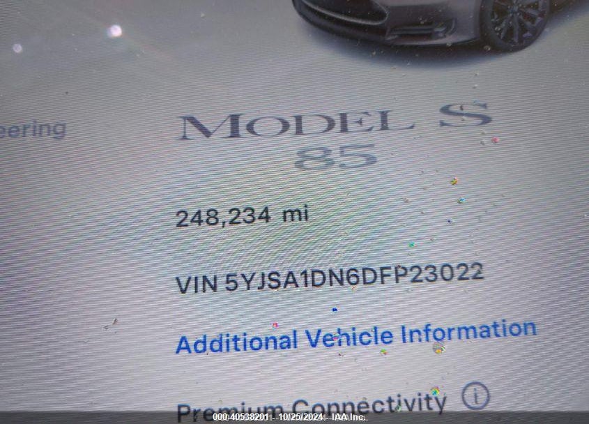 2013 TESLA MODEL S VIN: 5YJSA1DN6DFP23022