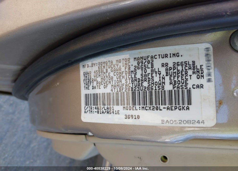 2003 TOYOTA AVALON XLS VIN: 4T1BF28B23U286158