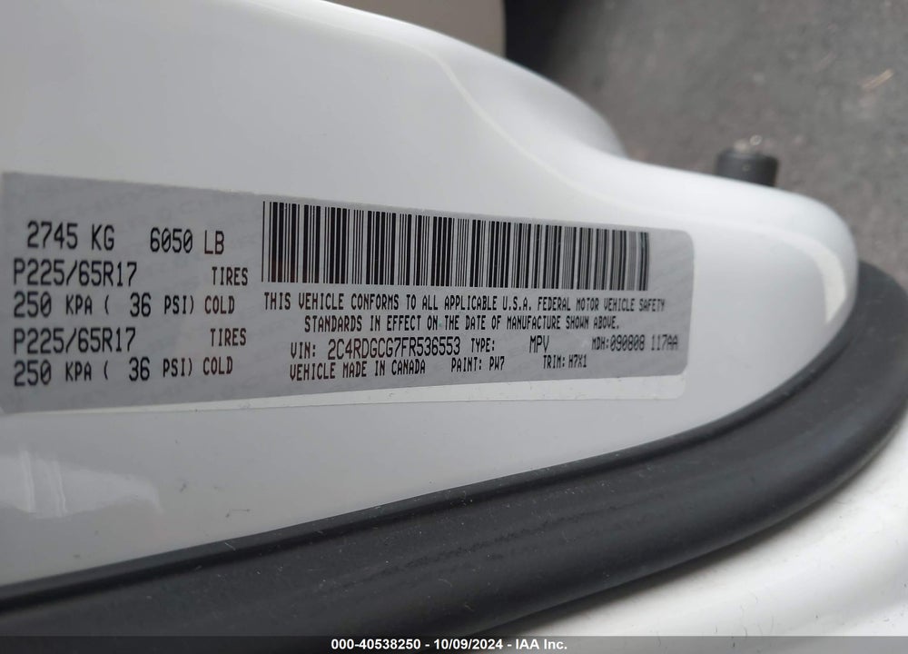 2015 DODGE GRAND CARAVAN SXT VIN: 2C4RDGCG7FR536553
