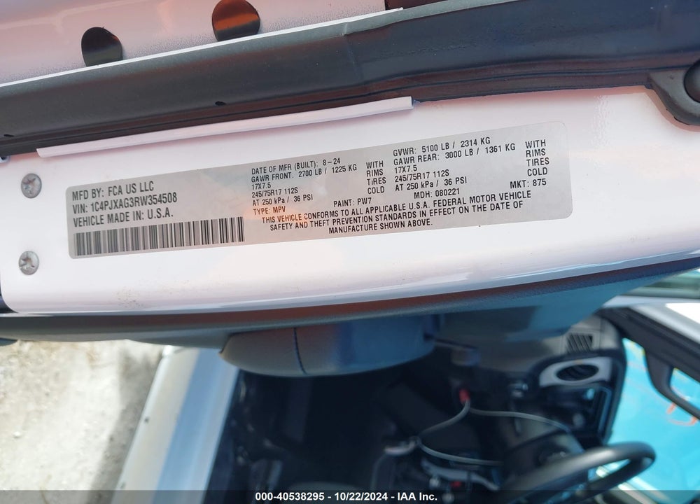 2024 ANGLER JEEP WR 2-DOOR SPORT 4X4 VIN: 1C4PJXAG3RW354508