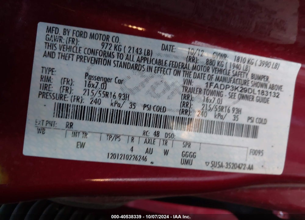 2013 FORD FOCUS SE VIN: 1FADP3K29DL183132