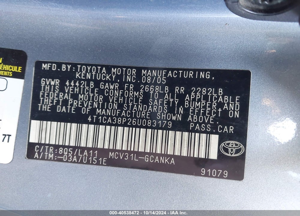 2006 TOYOTA CAMRY SOLARA SE SPORT V6 VIN: 4T1CA38P26U083179