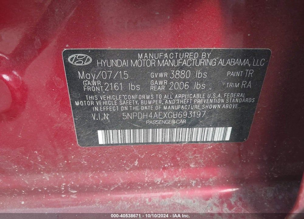 2016 HYUNDAI ELANTRA SE VIN: 5NPDH4AEXGH693197