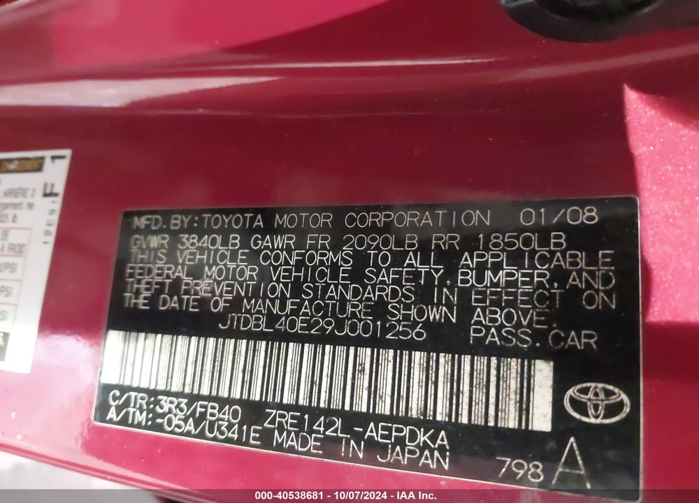 2009 TOYOTA COROLLA LE VIN: JTDBL40E29J001256