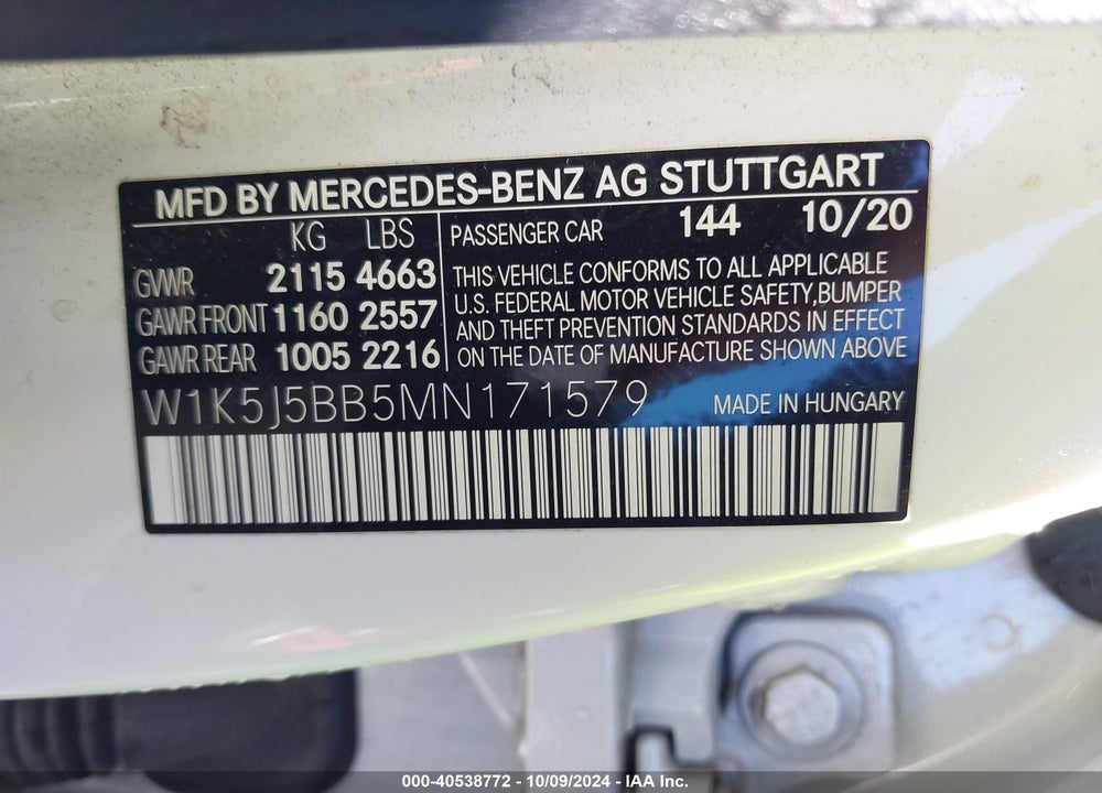2021 MERCEDES-BENZ AMG CLA 35 4MATIC VIN: W1K5J5BB5MN171579