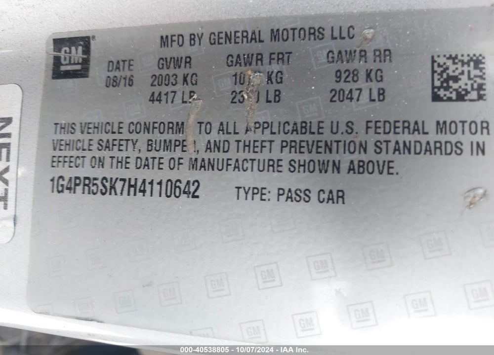 2017 BUICK VERANO VIN: 1G4PR5SK7H4110642