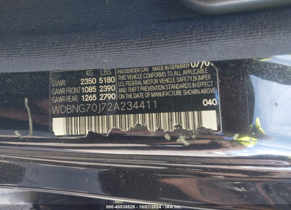 2002 MERCEDES-BENZ S 430 VIN: WDBNG70J72A234411