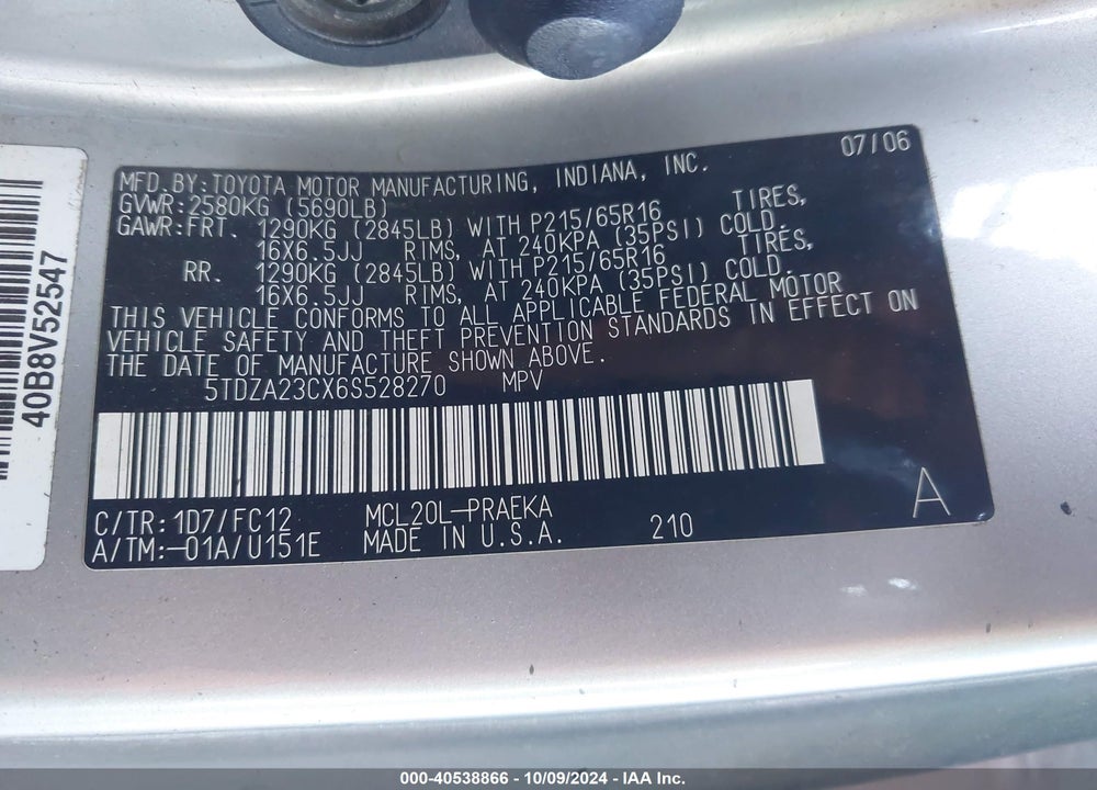 2006 TOYOTA SIENNA LE VIN: 5TDZA23CX6S528270