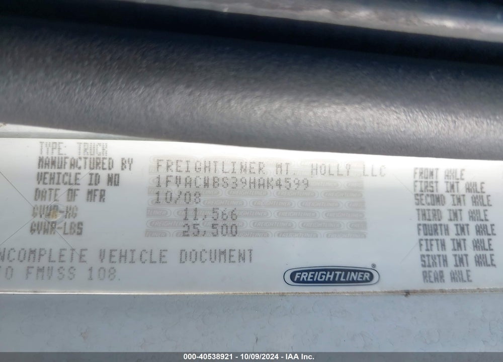 2009 FREIGHTLINER M2 106 MEDIUM DUTY VIN: 1FVACWBS39HAK4599