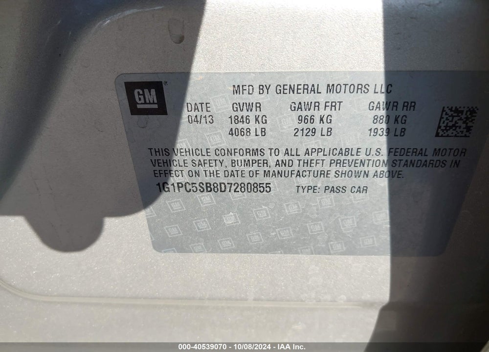 2013 CHEVROLET CRUZE 1LT AUTO VIN: 1G1PC5SB8D7280855